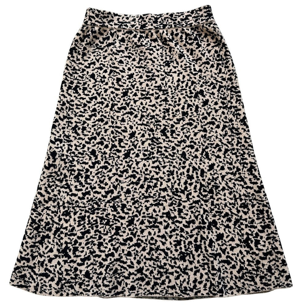 Premise Leopard Print Knit‎ Midi Skirt A-Line Pull-on Elastic Waist Quiet Luxury - Picture 2 of 7